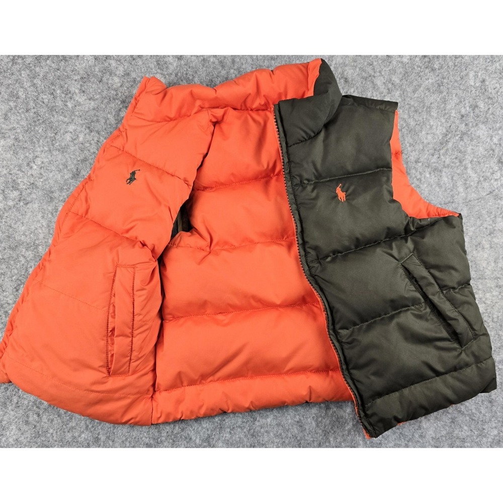 Polo Ralph Lauren Vest Boys 2T Orange Green Reversible Down Puffer Zip Pockets‎